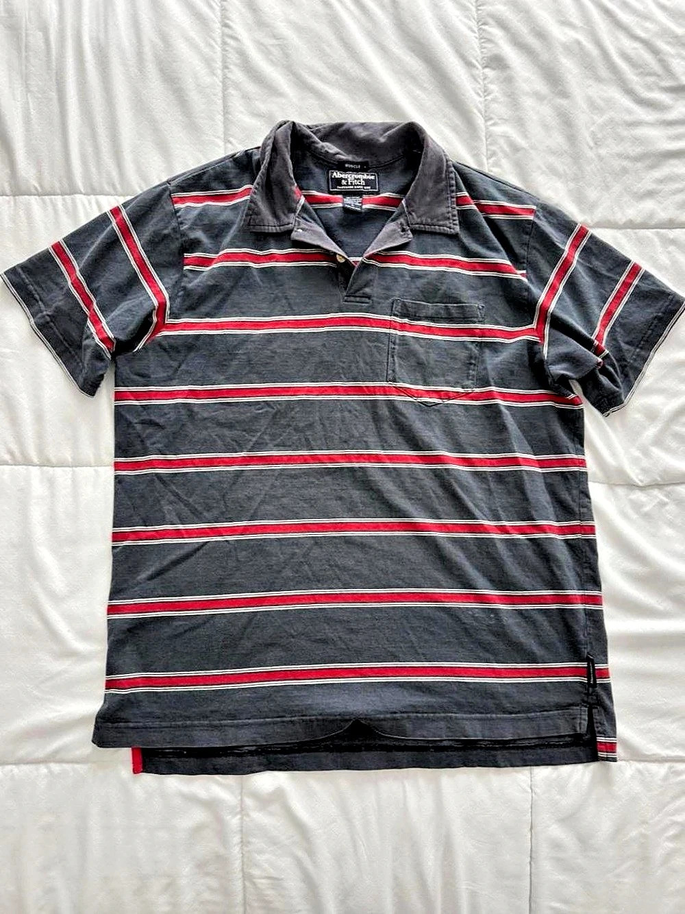 Abercrombie & Fitch Striped Polo Black & Red Size Large